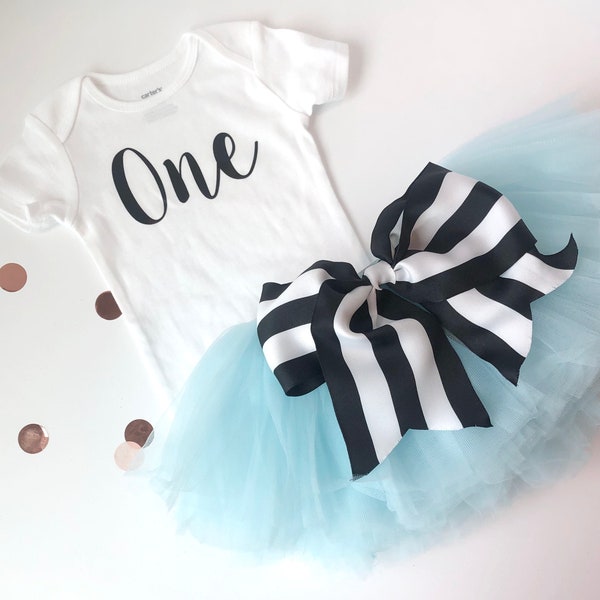 Birthday Girl Bodysuit and Tutu outfit, Alice in Onederland Birthday themed outfit, Cinderella Birthday themed outfit, Blue tutu and shirt