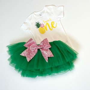Sweet One Pineapple Birthday Outfit: Tropical Tutu, Bodysuit & Bow