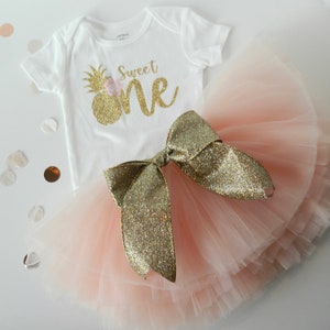 Pineapple Birthday Bodysuit and Blush Pink tutu, Gold Pineapple themed first birthday, toddler birthday, pineapple birthday, tropical image 4