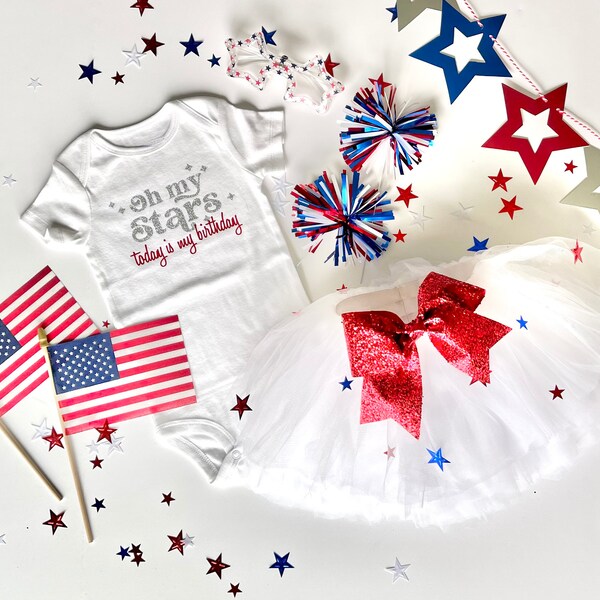 OH My Stars Today Is My Birthday Independence day Outfit, Red White and Blue Outfit, 4th of July Birthday outfit, Toddler outfit, Stars tutu
