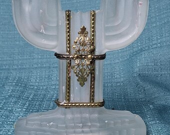 Art deco matglas Shabbat menora kandelaar dubbele kandelaar messing