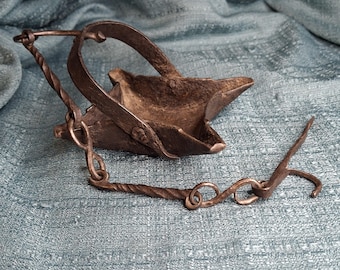 Rare 18th C Wrought Iron 4-Wick Fat Lamp Primitive Star Crusie Lighting Antique