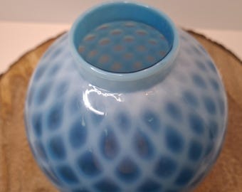 Antieke blauwe opalen diamant gequilt glazen lampenkap globe Northwood Victoriaans