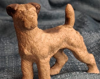 Antique Hubley Cast Iron Airedale Terrier Puppy Dog Figurine Paperweight Orig Paint