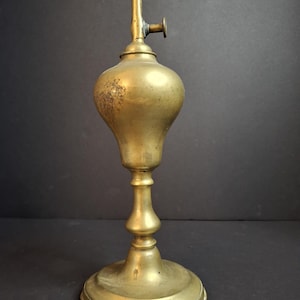 Antique c. 1850 Brass Whale Oil Standard Lamp, Single Wick Burner, 10.5"