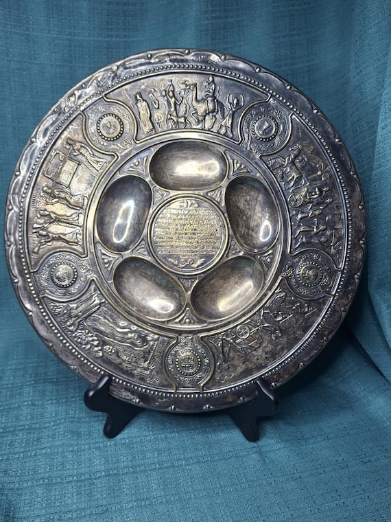 ペサハ セーデルプレート ユダヤ アンティーク RARE Antique Bezalel Jerusalem 1920s Seder Plate - Raban Exodus