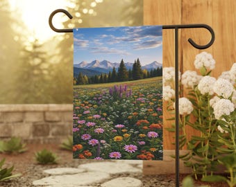 Wildflower Meadow Flag Garden Flag | Mountain Landscape