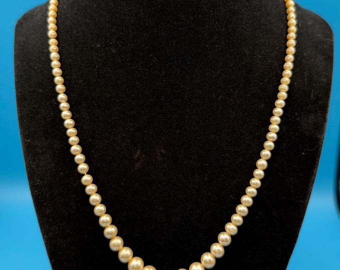 Vintage Simulated Pearl Necklace with Art Deco Sterling Clasp (1930s–1950s)