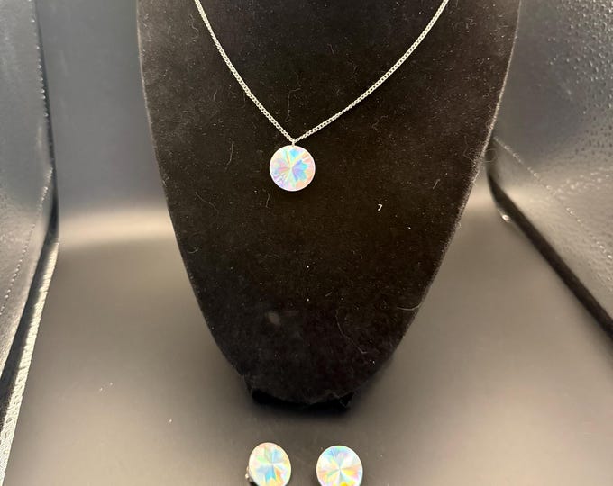Vintage Iridescent Crystal Necklace & Stud Earring Set