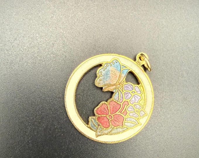 Vintage Enamel Butterfly & Floral Pendant