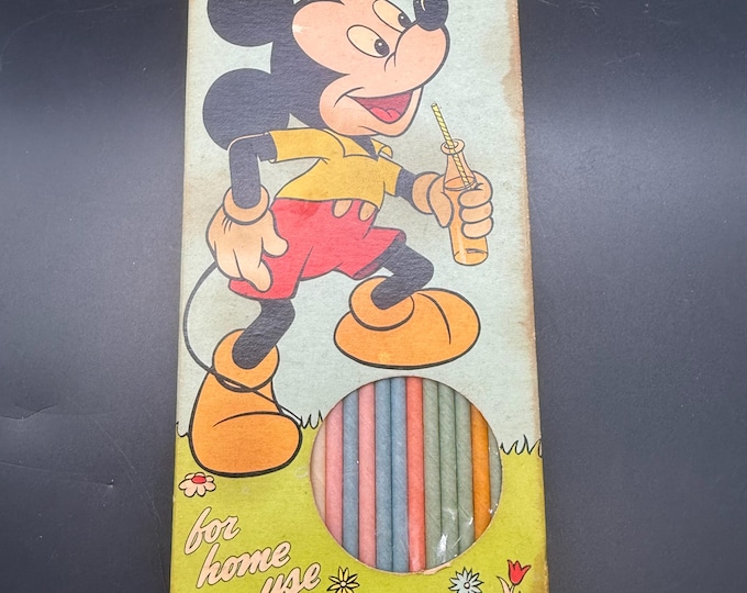 Vintage Mickey Mouse 100 Sunshine Straws Box Walt Disney Productions Unused Paper Straws Donald Duck Pluto Collectible