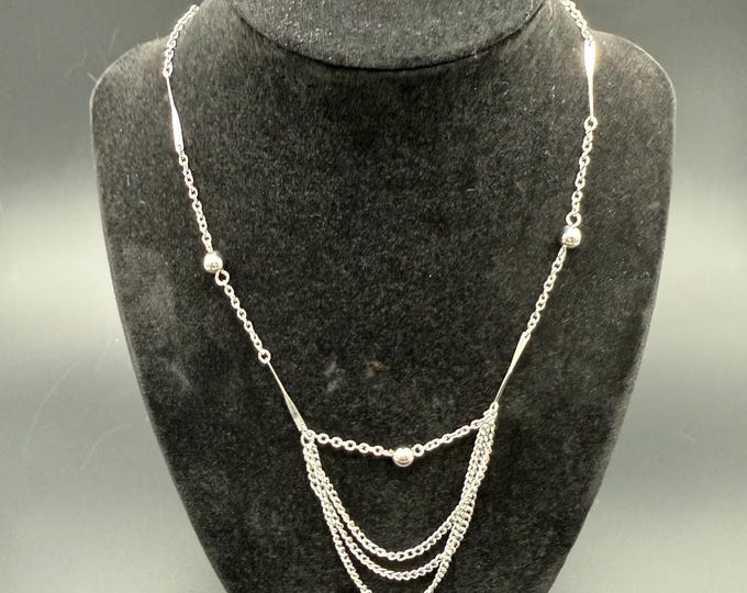 Vintage Silver Tone Multi-Chain Drape Necklace | 1970s–1980s Statement Necklace | Retro Layered Chain Jewelry