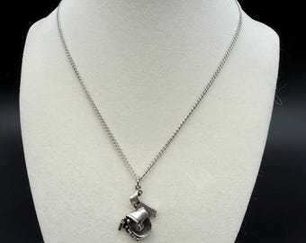 Vintage Silver Tone “1776” Scroll & Wing Pendant Necklace