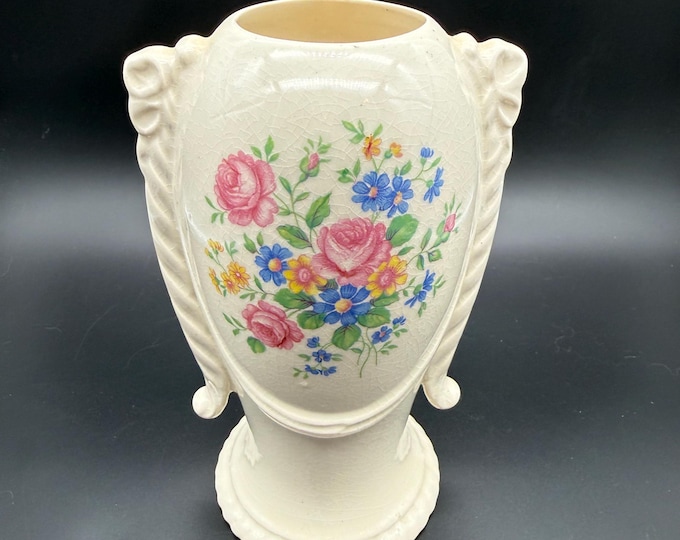 Vintage Crackle Glaze Floral Vase