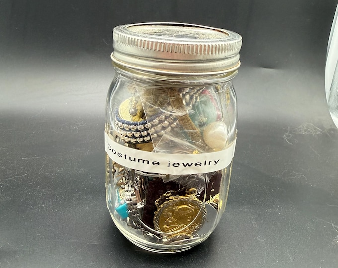 Vintage Mystery Jewelry Jar – Over 1 Pound Mixed Costume Jewelry Lot