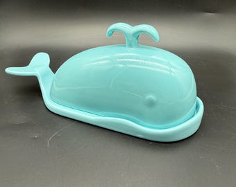 Vintage Whale Butter Dish – Turquoise Plastic Whale Kitchen Dish