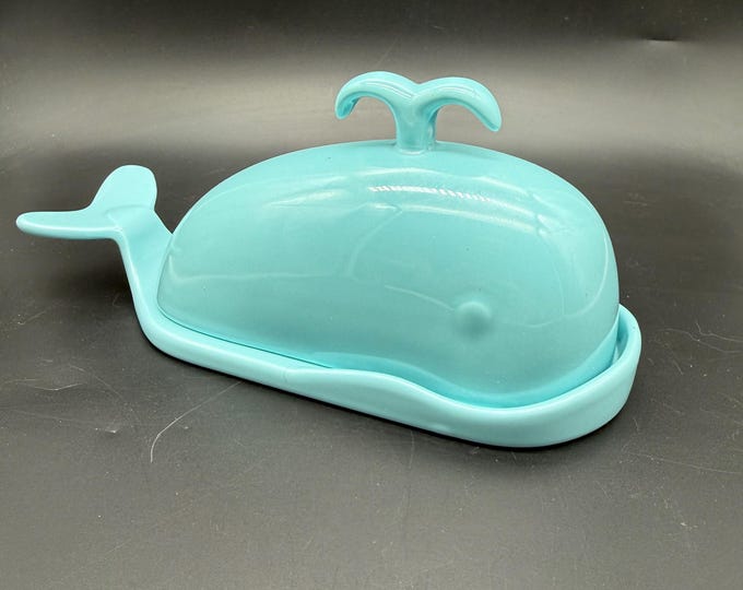 Vintage Whale Butter Dish – Turquoise Plastic Whale Kitchen Dish