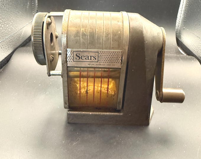 Vintage Sears Metal Pencil Sharpener – Hand Crank – Industrial Desk / Schoolhouse Decor