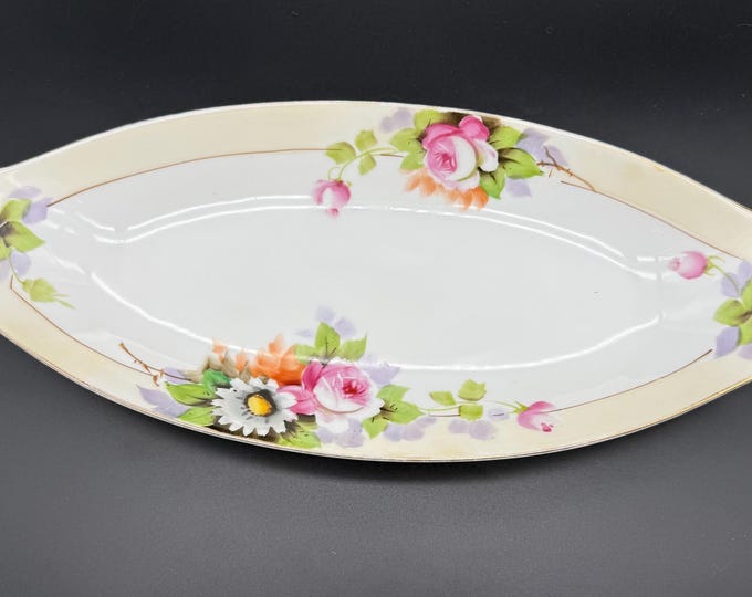 Vintage Noritake Hand-Painted Oval Serving Tray