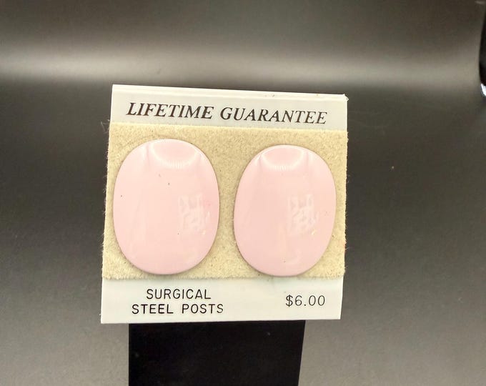 Vintage Pink Enamel Oval Stud Earrings