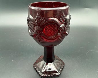 Vintage Avon Cape Cod Ruby Red Glass Goblet 1876 Collection | Wine Glass Candle Holder | Colonial Style Pressed Glass