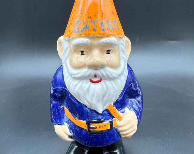 Vintage Florida Gators Garden Gnome Figurine – Hand Painted Ceramic Fan Decor