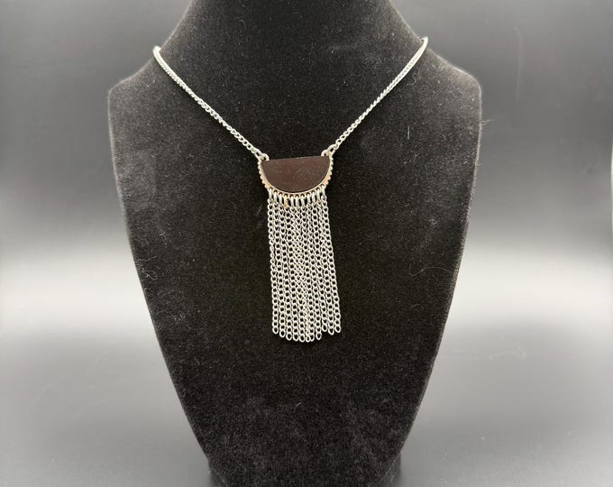Silver-Tone Fringe Pendant Necklace – Modern Boho Statement
