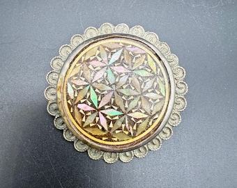 Vintage Iridescent Pendant – Aurora Borealis Starburst Cabochon