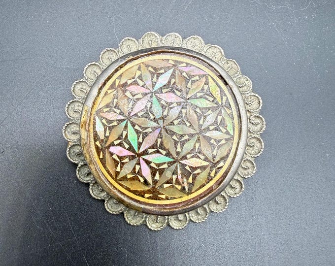Vintage Iridescent Pendant – Aurora Borealis Starburst Cabochon