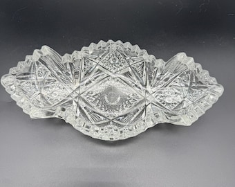 Vintage Pressed Cut Glass Relish Dish / Candy Dish