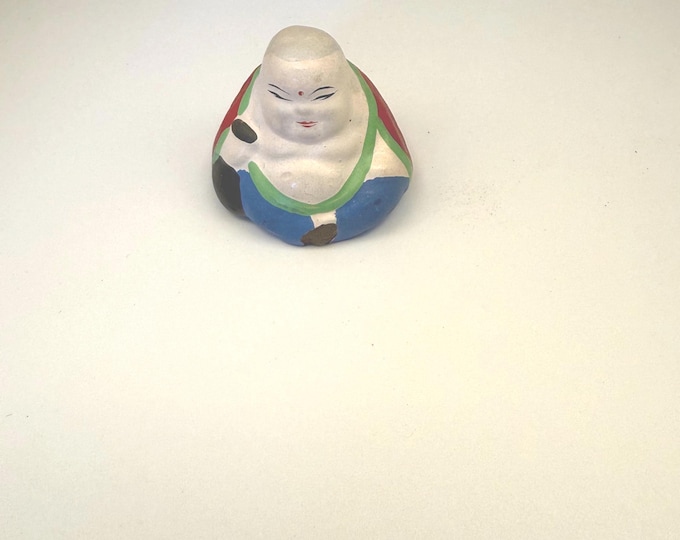 Vintage Hand-Painted Mini Buddha Figurine • Small Clay Buddha • Folk Art Statue • Meditation Decor