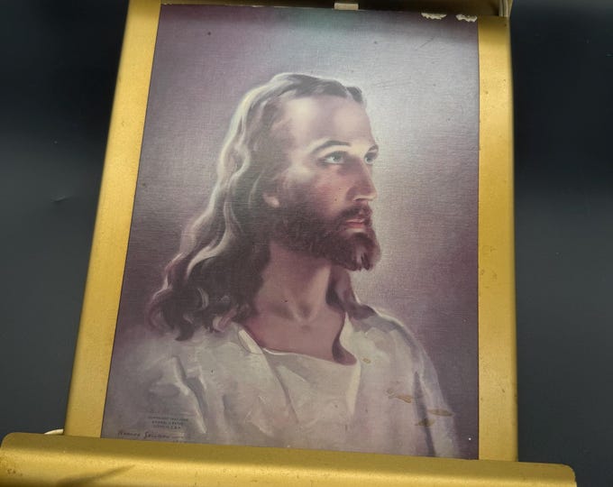 Illuminated Warner Sallman Head of Christ Plaque | Vintage Kriebel & Bates Religious Art