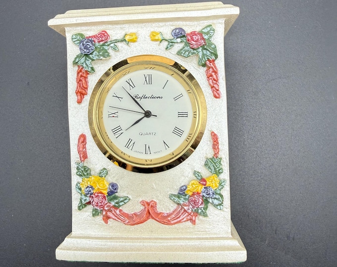 Vintage Reflections Floral Mantel Clock | Mini Quartz Desk Clock | Cottage Style | Japan Movement