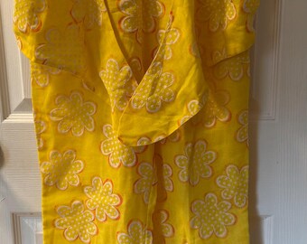 Vintage 1960s Yellow Floral Mod Two-Piece Set – Fashion Frocks – Vest & Bell Bottom Pants