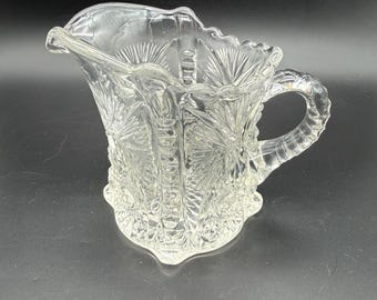 Vintage Pressed Glass Cream Pitcher | Clear Cut Glass Creamer | Scalloped Rim | Early–Mid 20th Century
