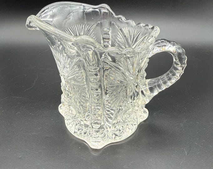 Vintage Pressed Glass Cream Pitcher | Clear Cut Glass Creamer | Scalloped Rim | Early–Mid 20th Century
