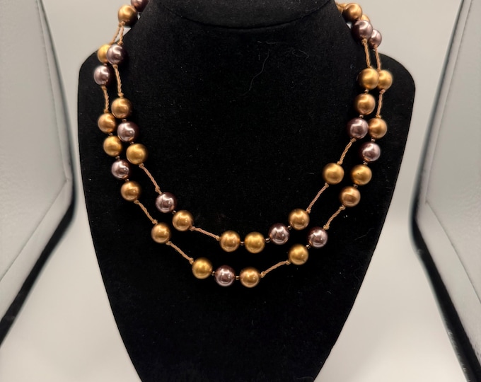 Vintage Double-Strand Faux Pearl Necklace – 1990s Boho Layering Necklace