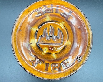 Vintage Studio Pottery “Bonfire” Incense Holder / Candle Dish – Drip Glaze