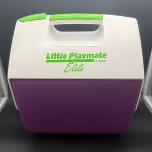 Vintage Igloo Little Playmate Elite Cooler | Purple & White Lunch Cooler with Green Handle | Retro Personal Cooler