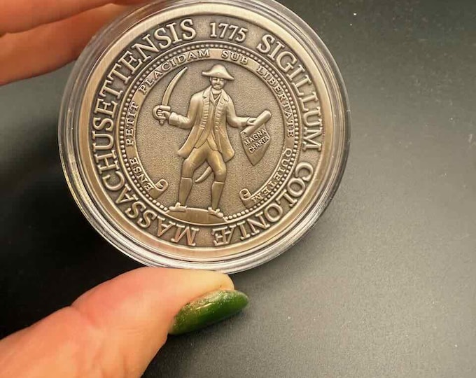 Massachusetts Colonial Seal Medallion – ABOTA 2014 Commemorative Coin | 1775 Minuteman Design | Historical Presentation Medal