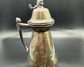 Antique Meriden Britannia Quadruple Plate Silverplate Syrup Pitcher | Victorian Figural Lid | Ornate Silver-Plated Server
