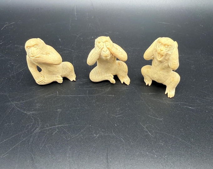 Vintage Three Wise Monkeys Figurines See No Evil Hear No Speak No Evil Finish
