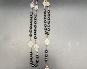 Vintage Catholic Rosary with Black Wood Beads | Seven Sorrows of Mary Rosary