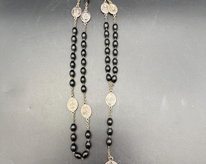 Vintage Catholic Rosary with Black Wood Beads | Seven Sorrows of Mary Rosary