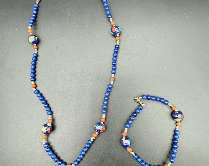 Blue Beaded Necklace and Bracelet Set | Lapis Style Jewelry