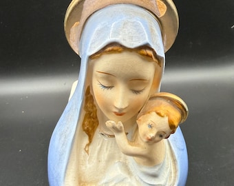 Vintage Madonna & Child Figurine – Hand-Painted Ceramic Religious Statue – Mid-Century Catholic Decor