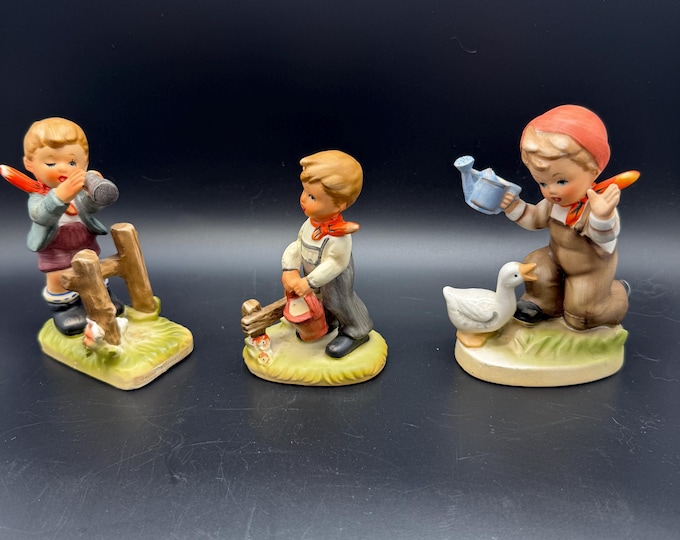 Vintage Enesco Hand Painted Farm Children Figurines (Lot of 3) – Mid Century Japan Style