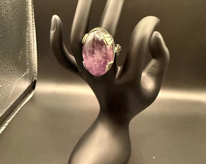 Vintage Large Amethyst Ring – Oversized Statement Ring, Boho Artisanal Setting