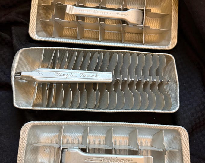 Vintage Aluminum Ice Cube Makers with Trays | Magic Touch & General Electric | Mid-Century Barware