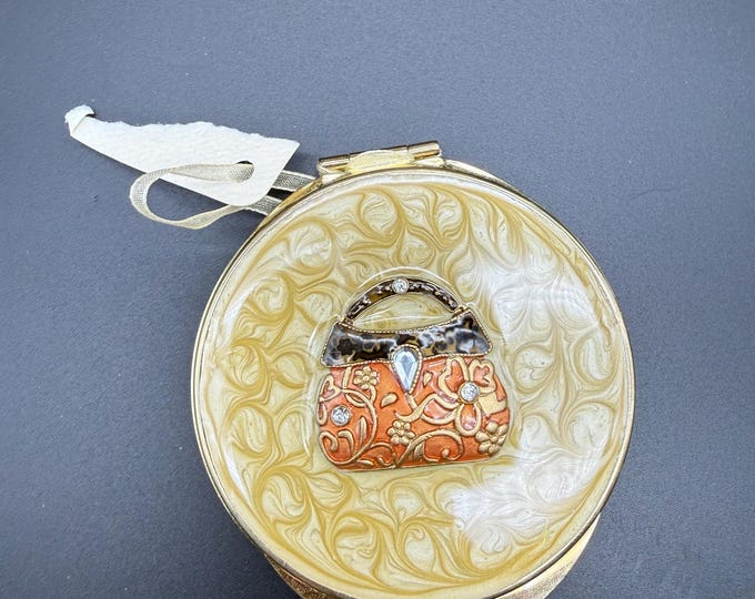 Vintage Compact Mirror with Handbag Design | Gold Tone Purse Compact | Rhinestone Accent | Vanity Mirror